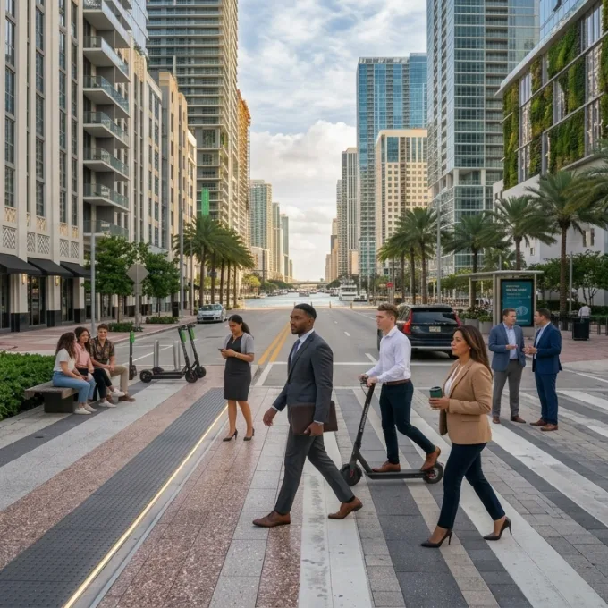 Peatones cruzando una avenida en Miami